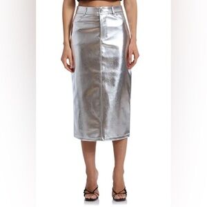 NWT Avec Les Filles Silver Faux Leather Metallic Skirt XS